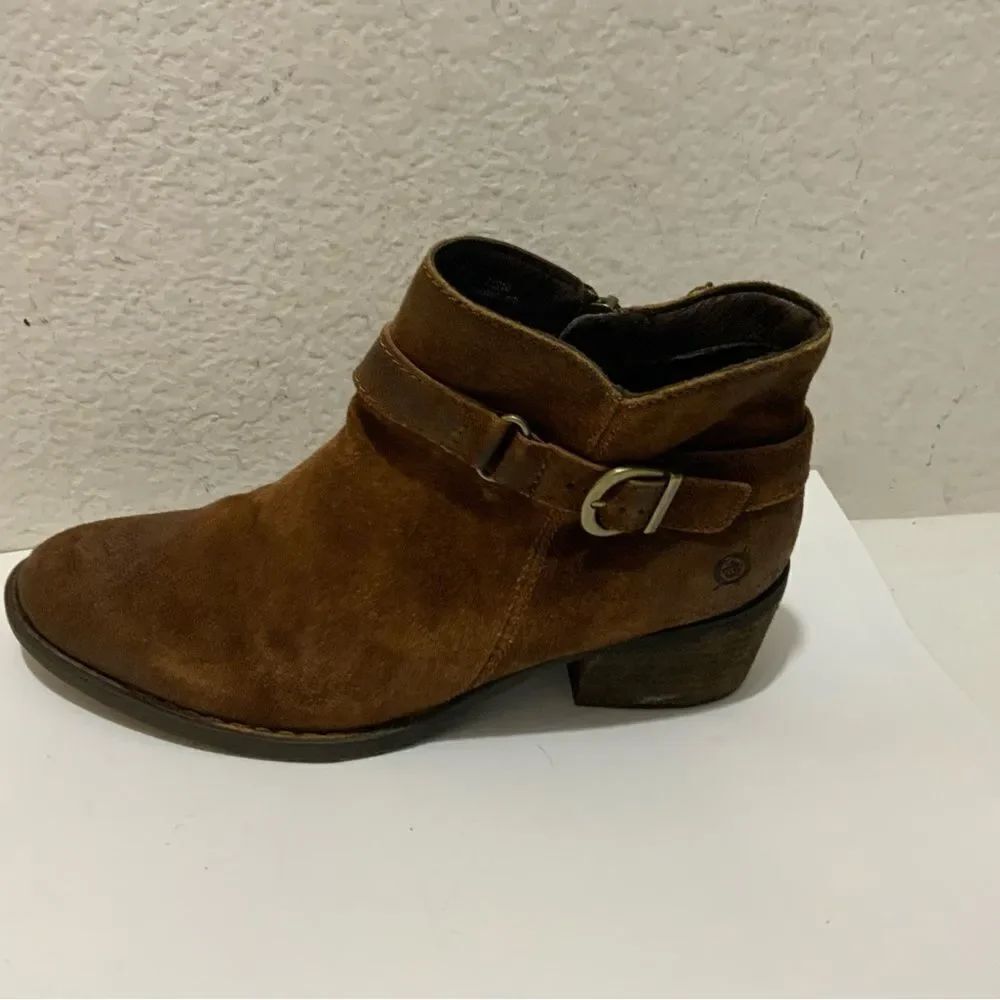 Born ankle boots brown leather side zip accent buckle 9.5